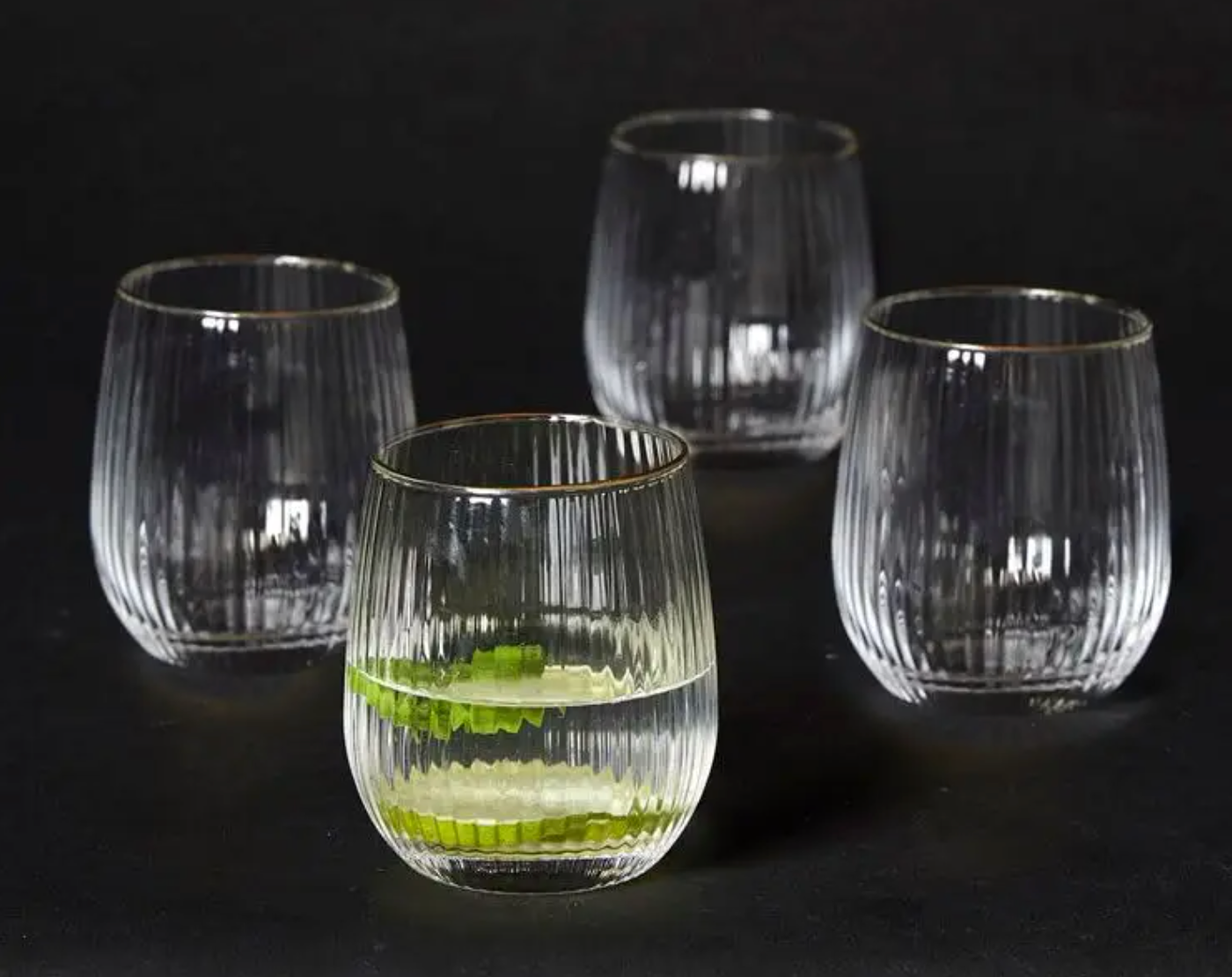Gerilltes Wasserglas mit Goldrand - 4 Stück