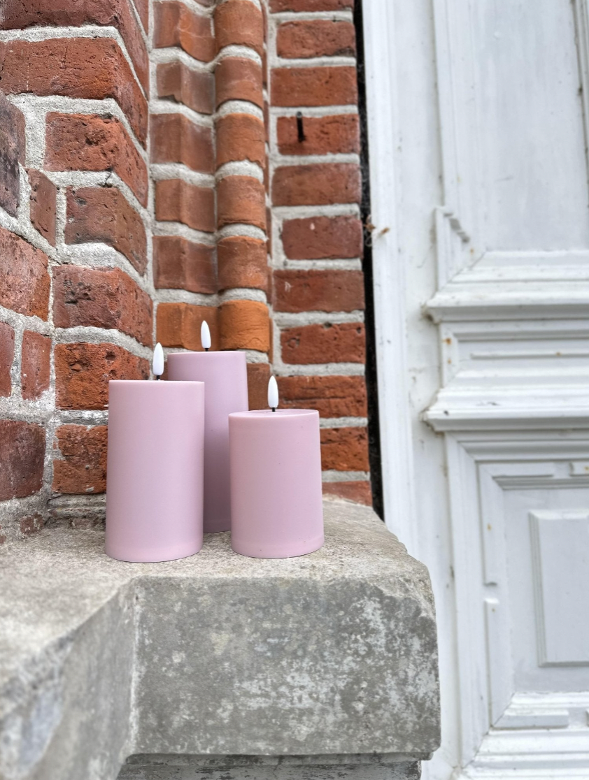LED-Außenblockkerzen-Set, 3 Stück – Rosa