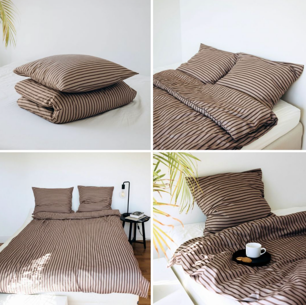 Gestreifte Bettwäsche beige Streifen 140x200