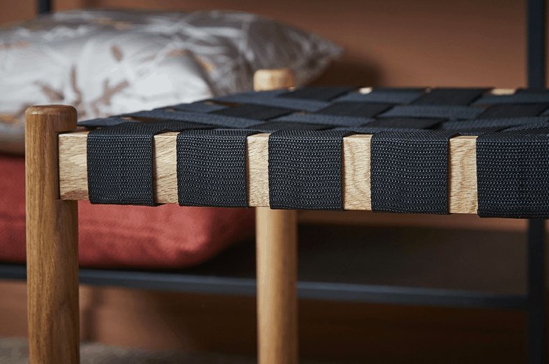 Bænk 45x80x40 cm Eg Lak/Stof Flet - VIAMAJA