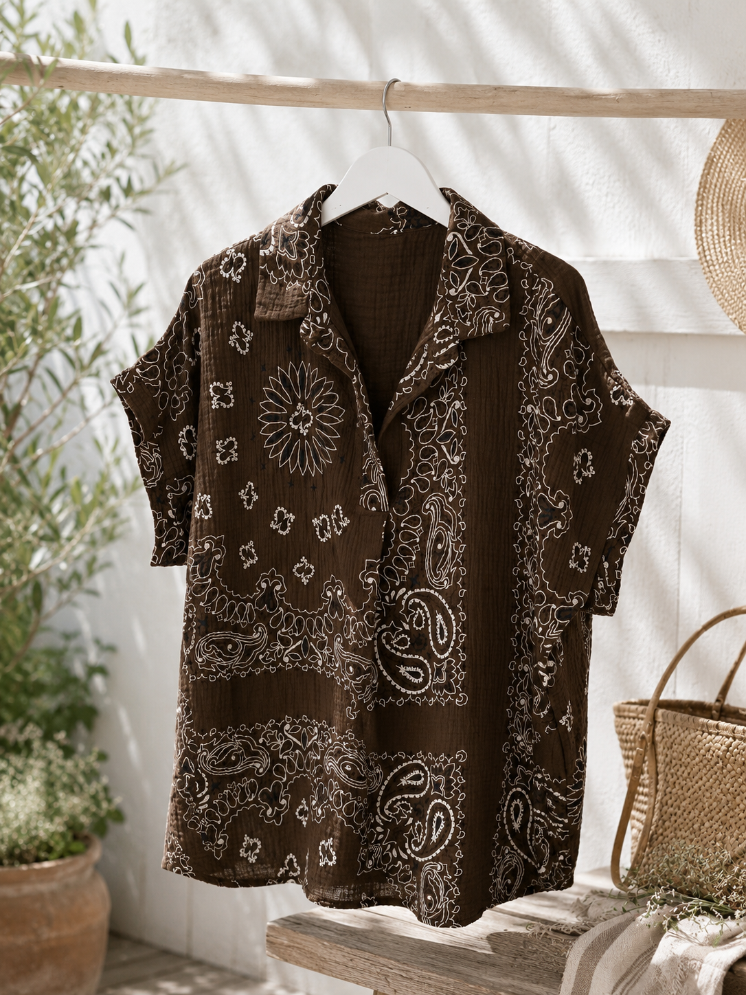 Bluse Bandana Baumwollgaze - Brown