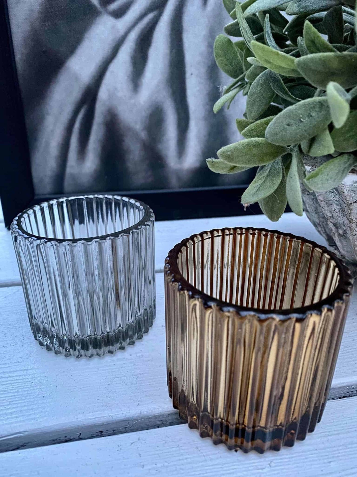 Fyrfadsstage – Rillet glas – Amber - VIAMAJA.DK