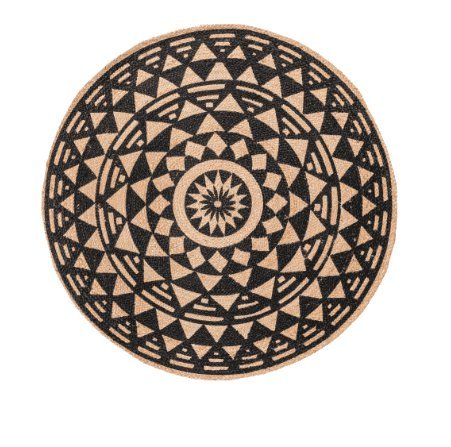 Gulvtæppe Jute med sort print - Ø120cm - VIAMAJA