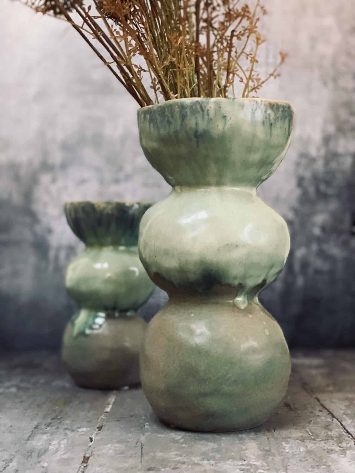 Keramik vase med former - grøn Stor - VIAMAJA.DK