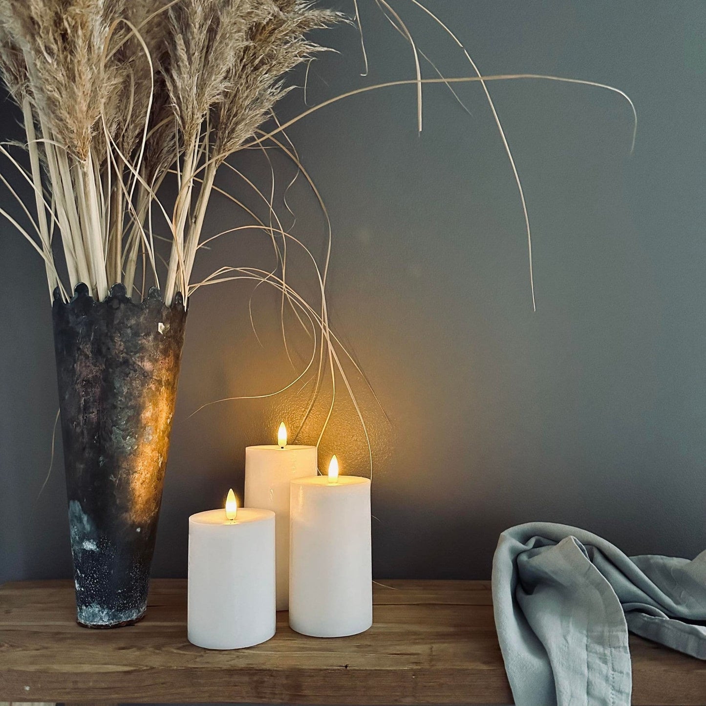 LED Bloklys / Hvid – 3 stk. Lys – Inkl. fjernbetjening - VIAMAJA.DK