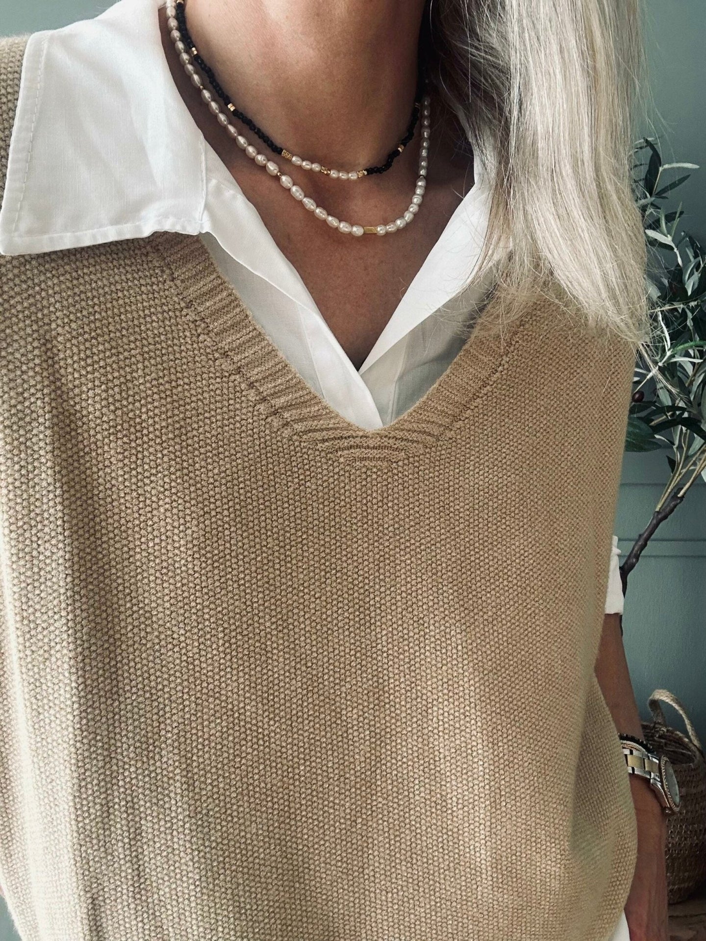 Skjorte med vest – Onesize Norah beige - VIAMAJA.DK