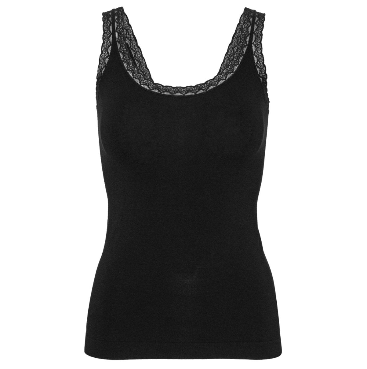 Top mit Spitze OEKO-TEX Schwarz – Bambus – Schwarzes Slim-Top – VIAMAJA.DE