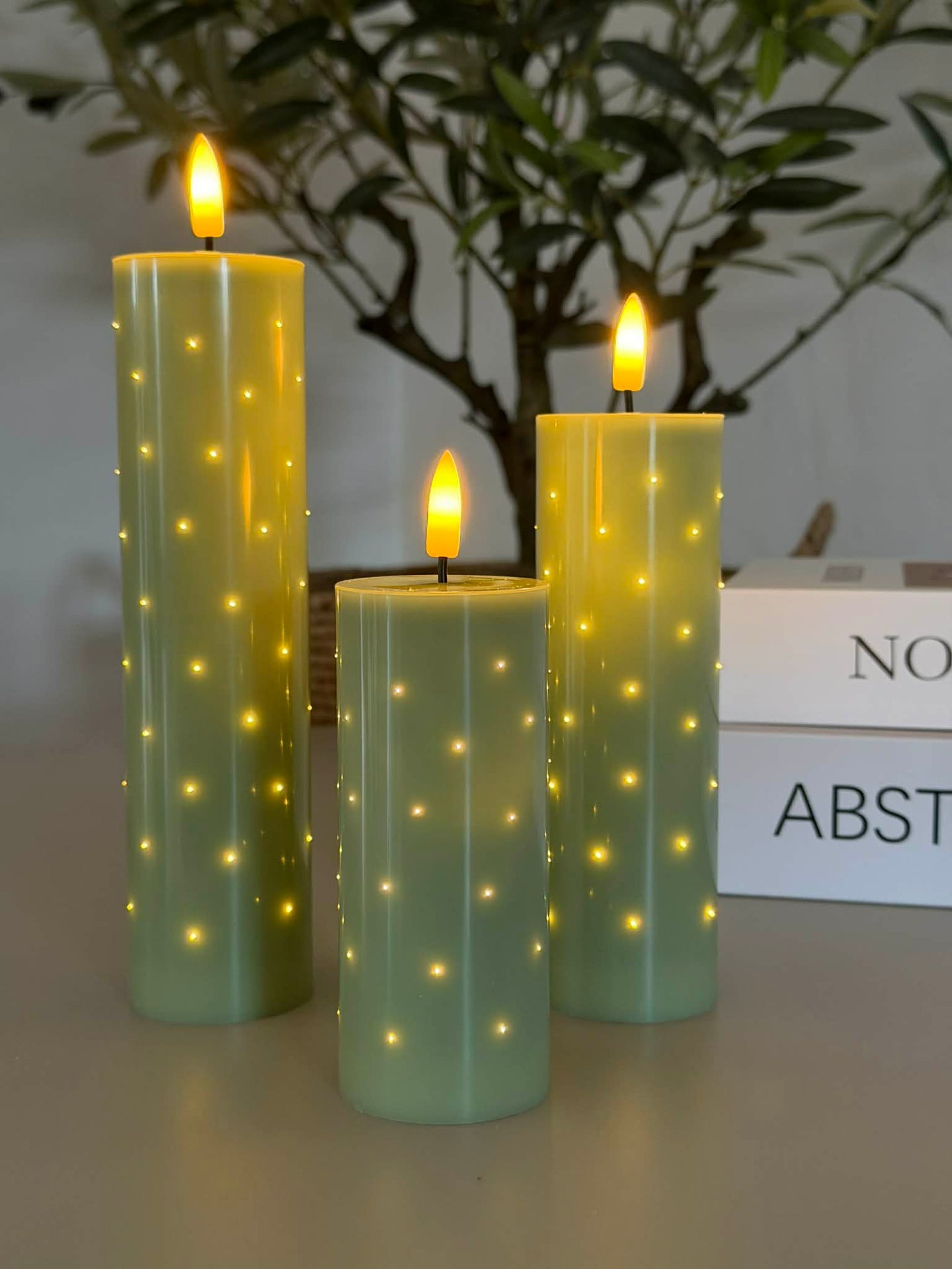 LED-Blockkerzen TWINKLE Grün - 3er-Set