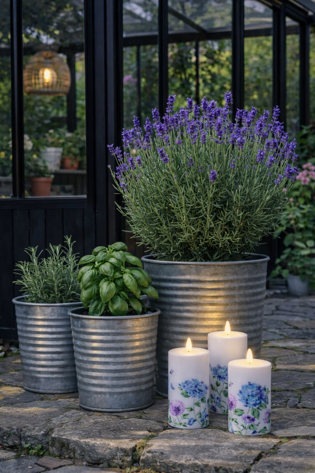 Außen-Blockkerzen Flower - Set mit 3 Stk