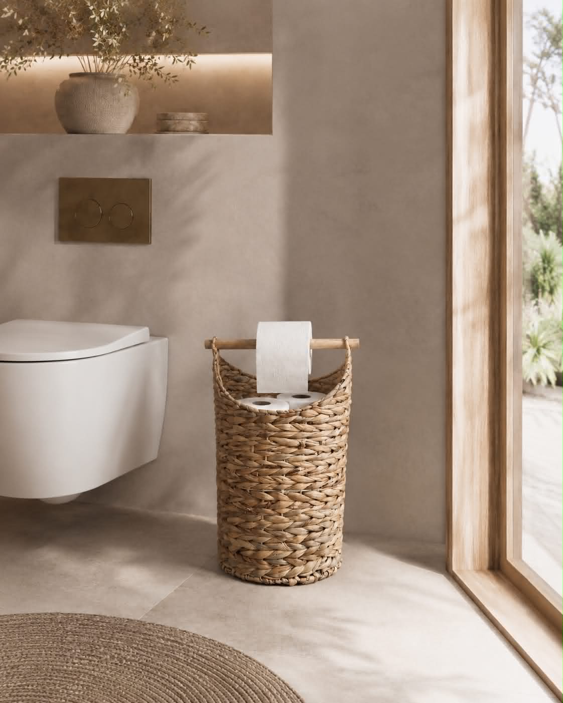 Korb mit Toilettenpapierhalter – Hell Natur