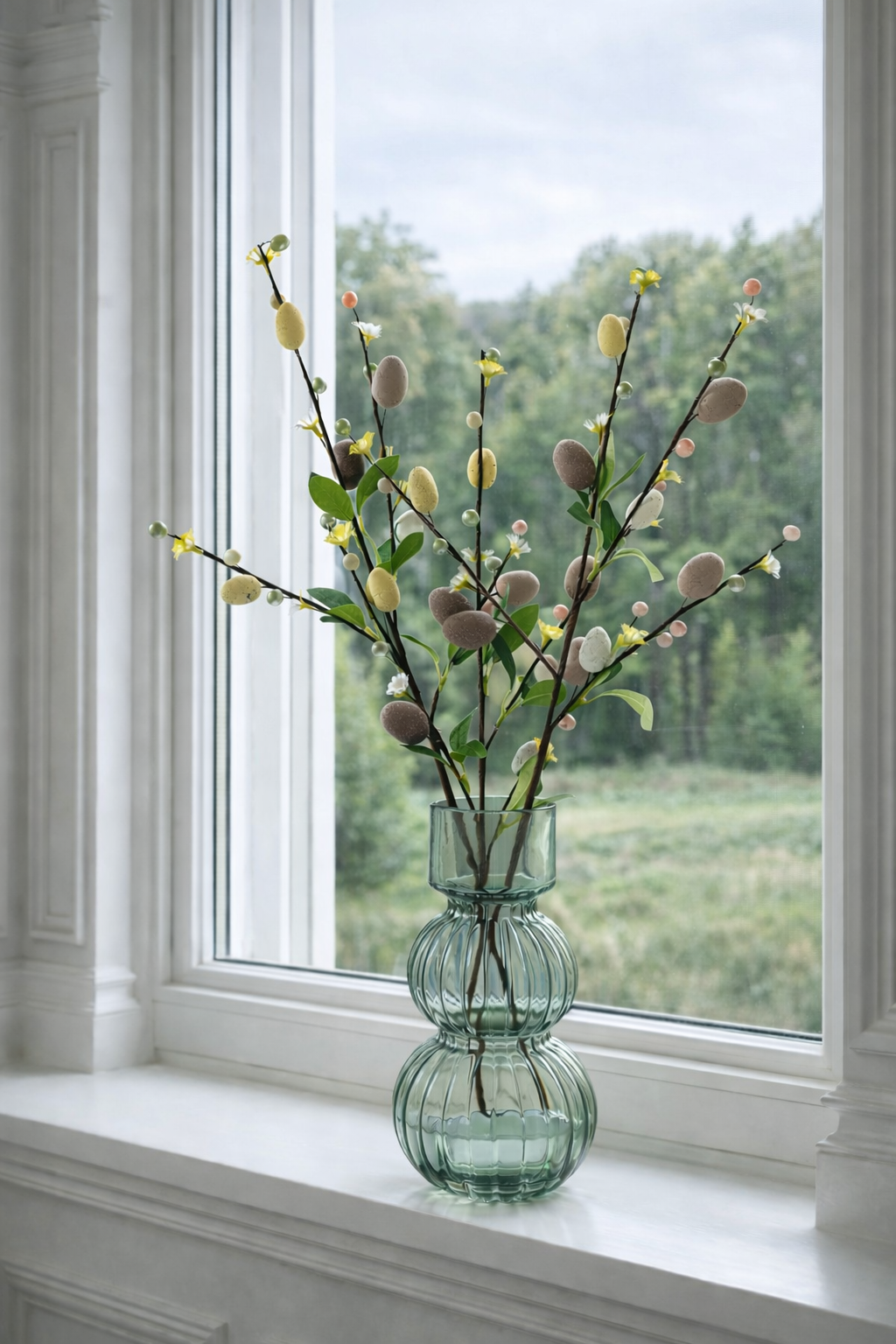 Zweig mit Ostereiern 65 cm - neutrale Farben