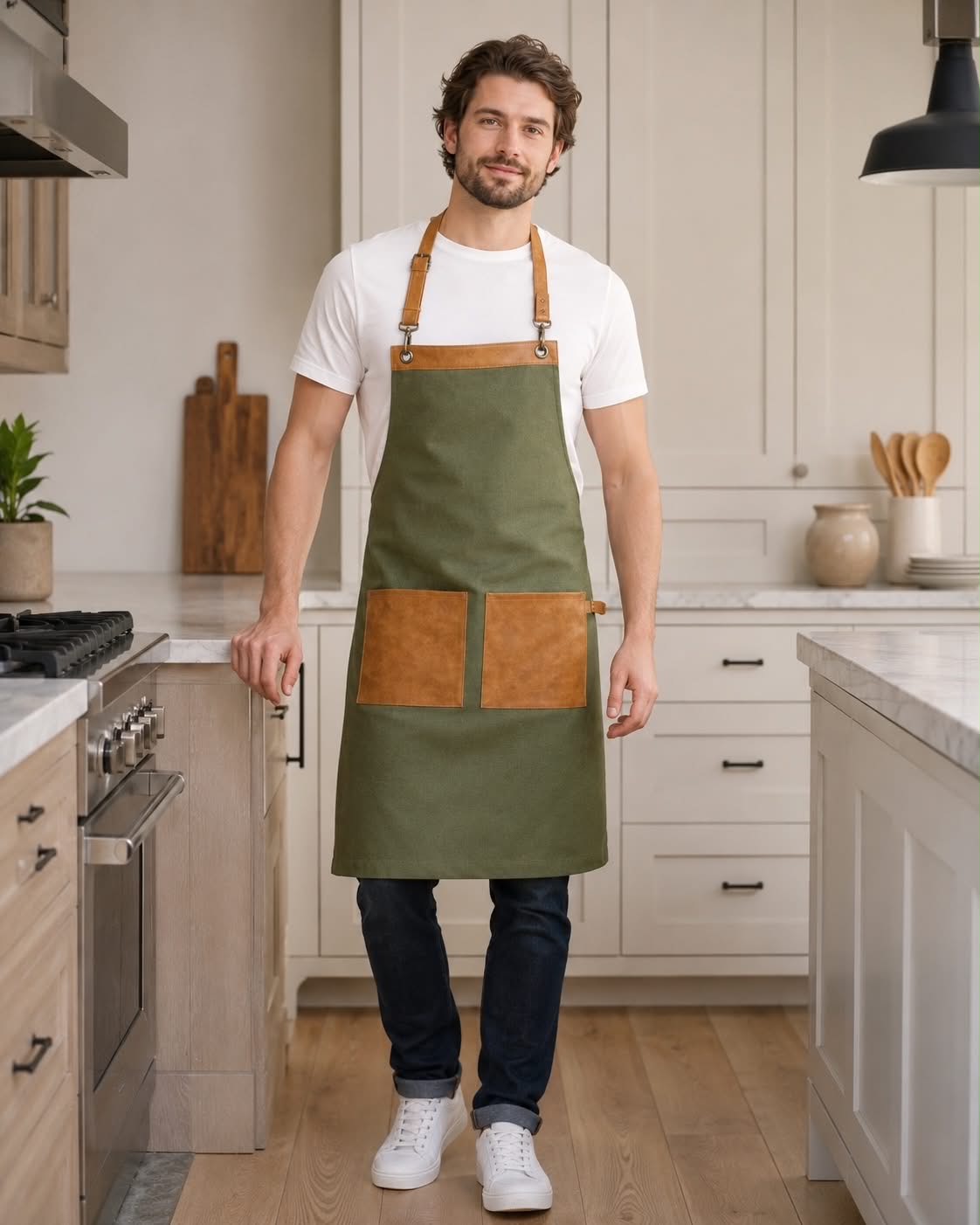 Schürze Olive mit Taschen