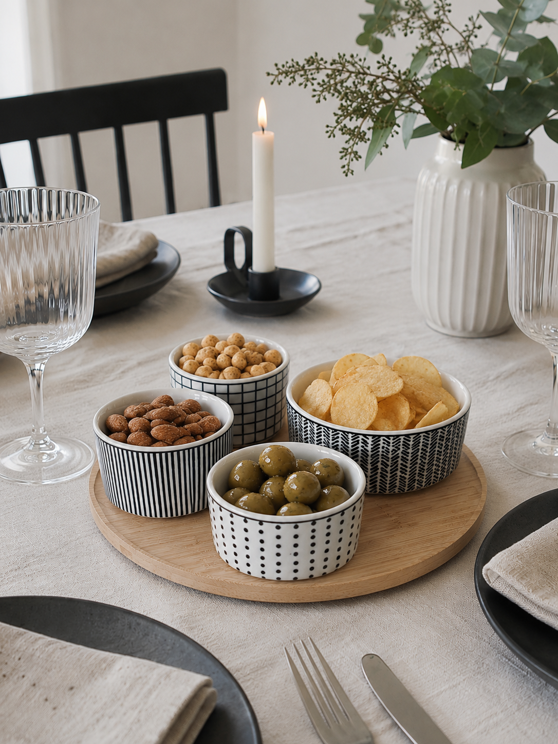 Tapas-Tablett - Rund - mit 4 Schalen