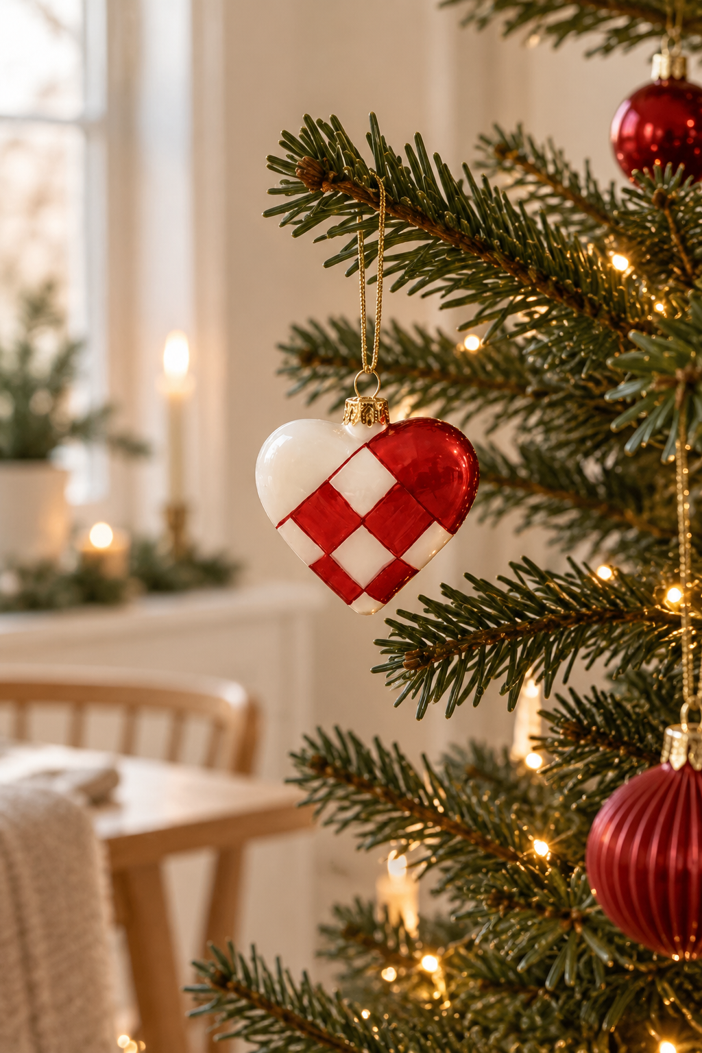 Weihnachtsherz aus Glas – rot/weiß