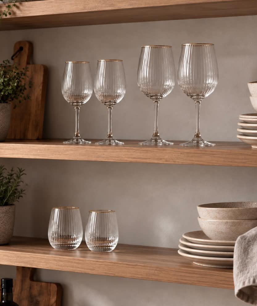 Gerilltes Wasserglas mit Goldrand - 4 Stück