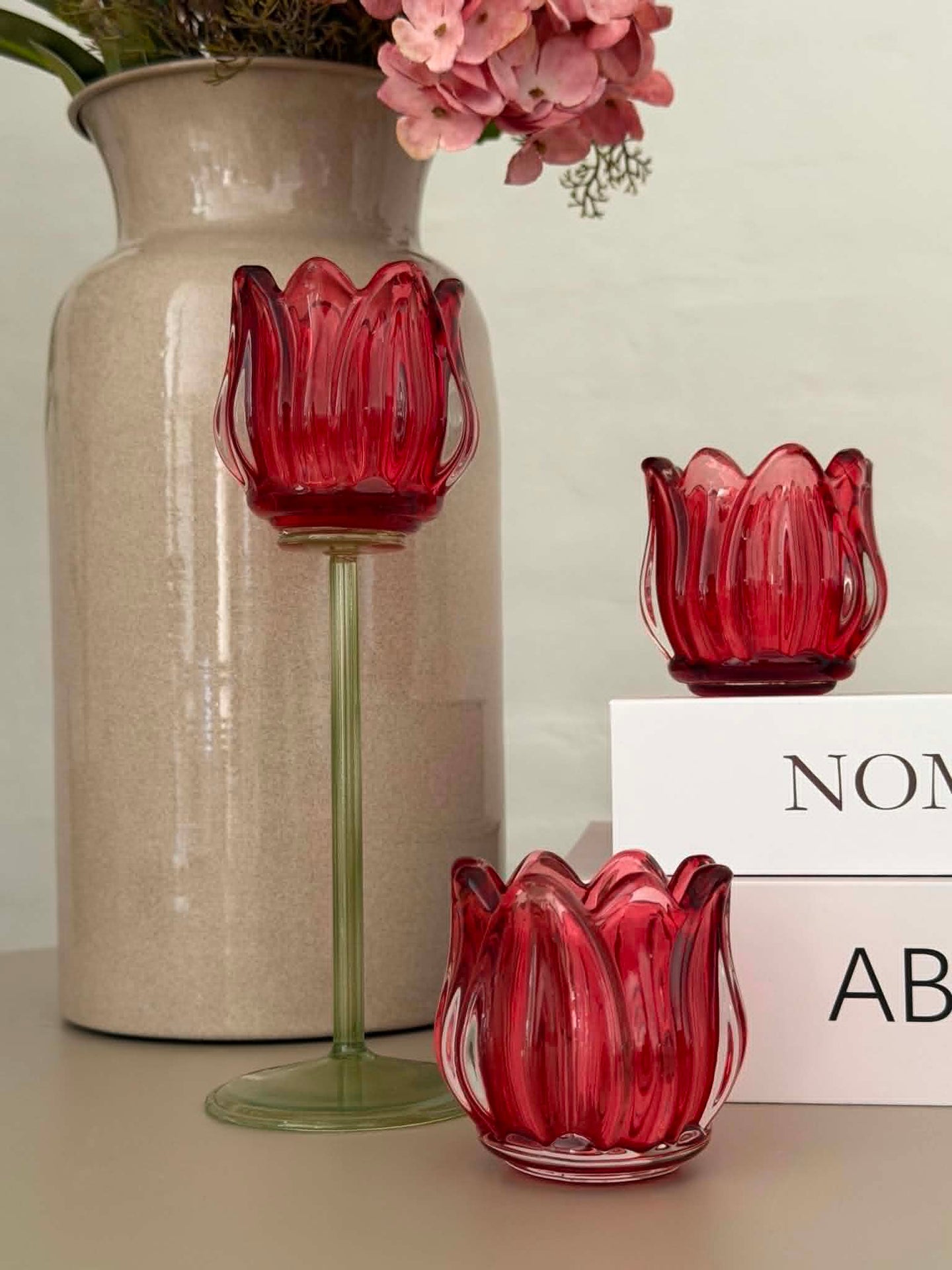 Kerzenhalter rote Tulpe - Set mit 2 Stück