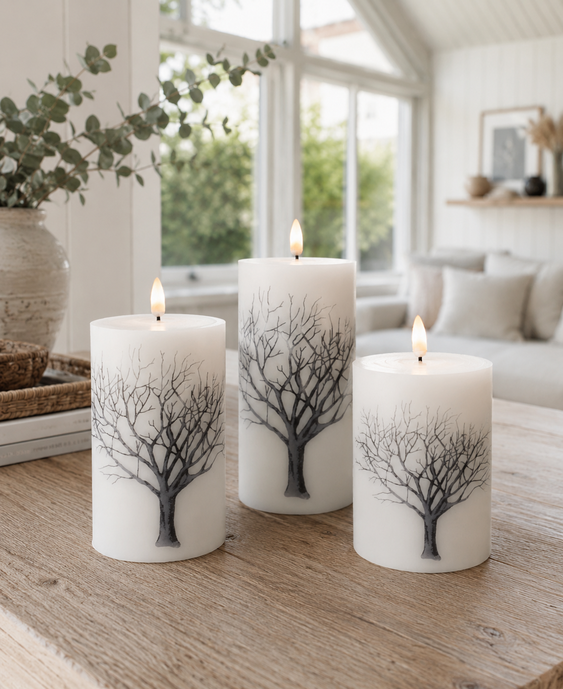 LED Blockkerzen Nature – Set mit 3 St. und Fernbedienung
