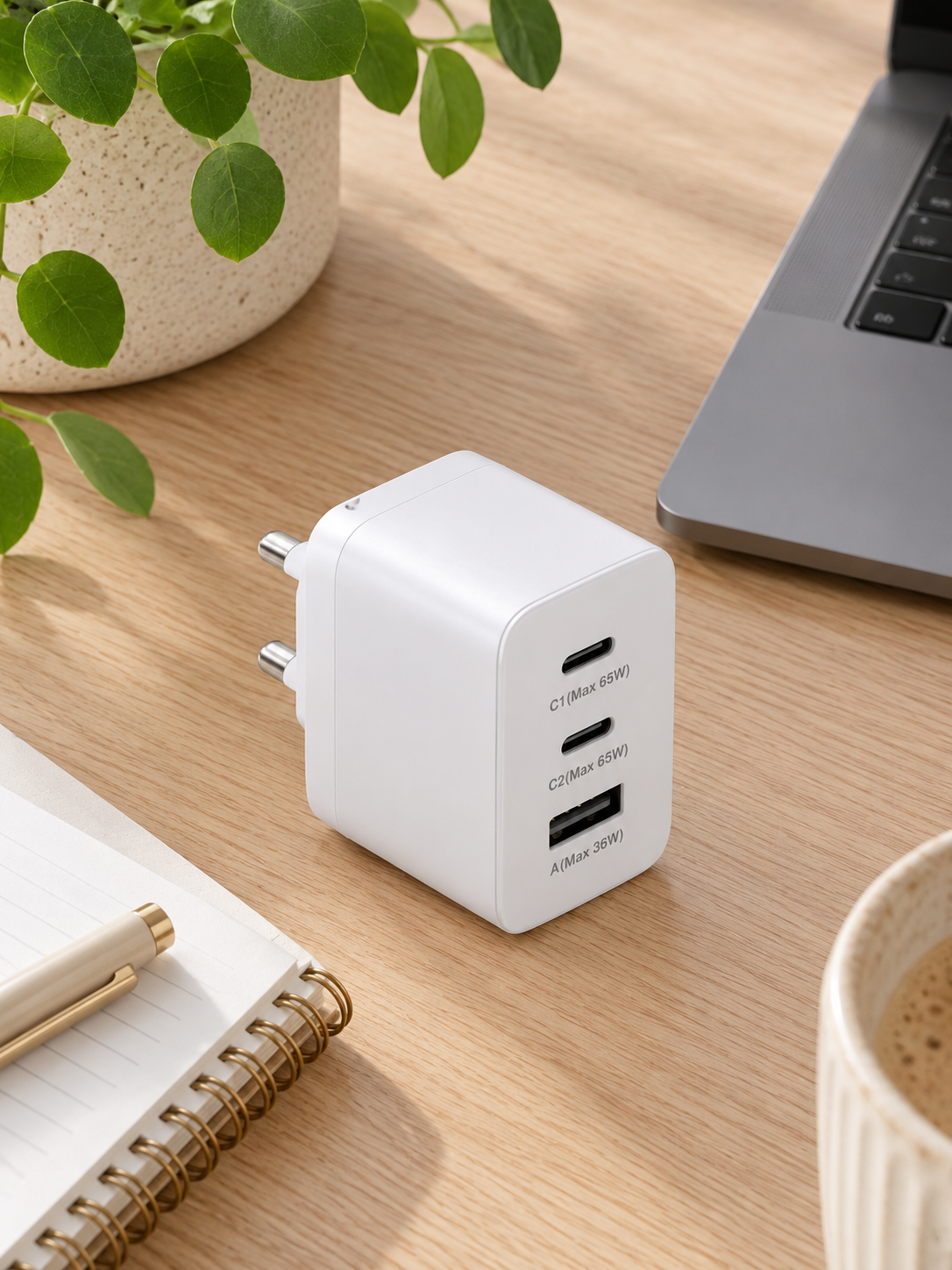 Schnelles USB-C-Ladegerät mit 3 Anschlüssen