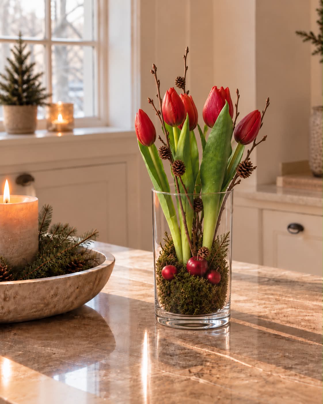 Tulpe im Topf - Rot mit 5 Blüten