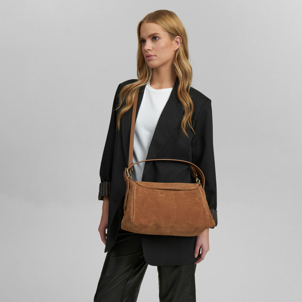 Wildleder-Handtasche Cognac
