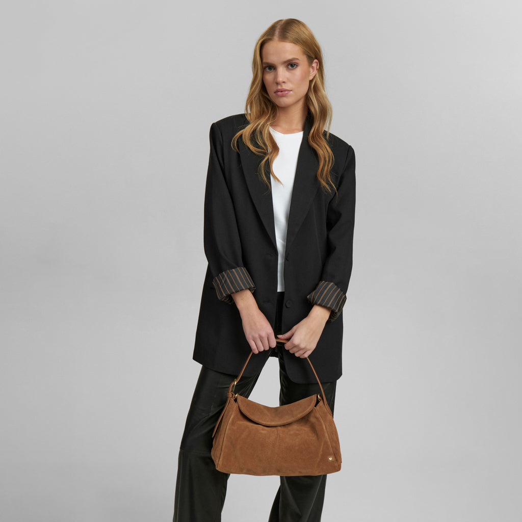Wildleder-Handtasche Cognac