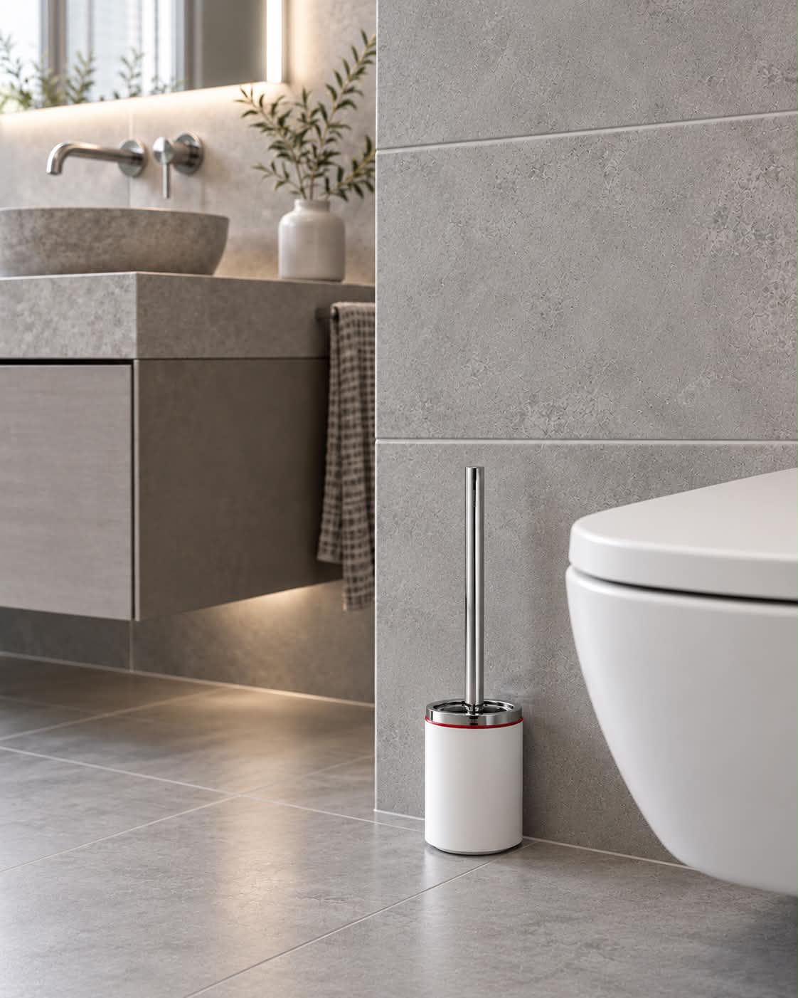 Toilettenbürste Mafalda – Weiß mit rotem Rand