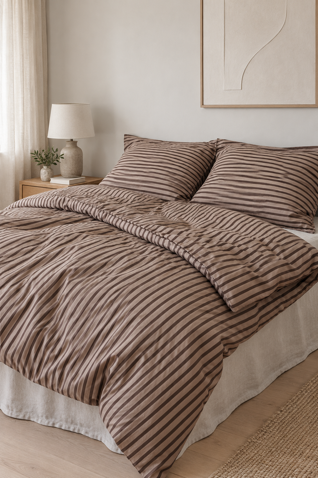 Gestreifte Bettwäsche beige Streifen 140x200