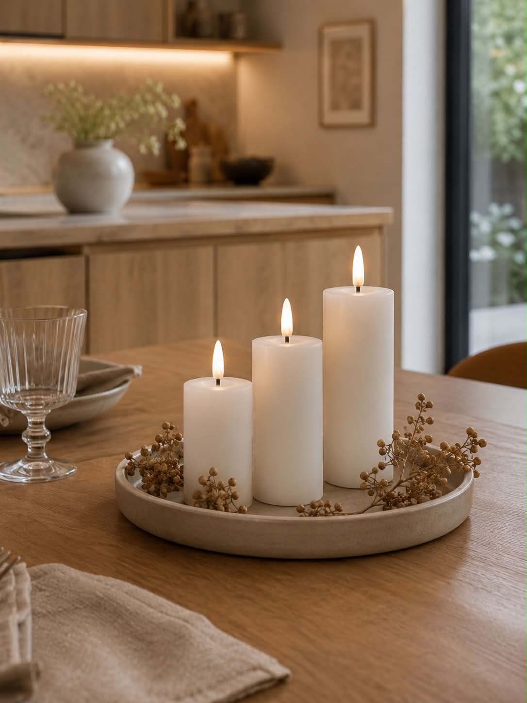 LED-Blockkerzen / Weiß – 3 Stk. mit Fernbedienung