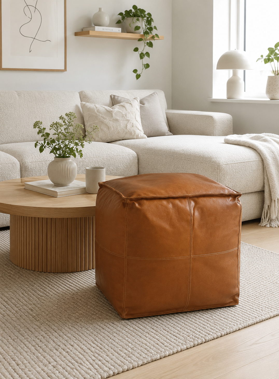 Pouf in Cognac-Leder