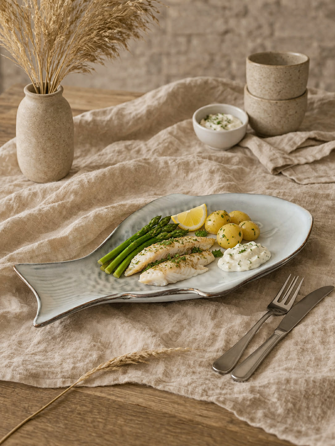 Fischteller Steingut - Stone