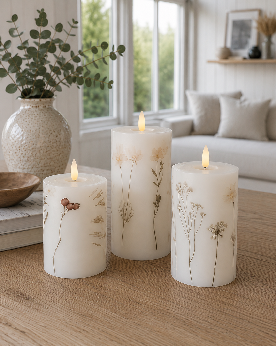 LED-Blockkerzen FLOWER – Set mit 3 Stk. und Fernbedienung