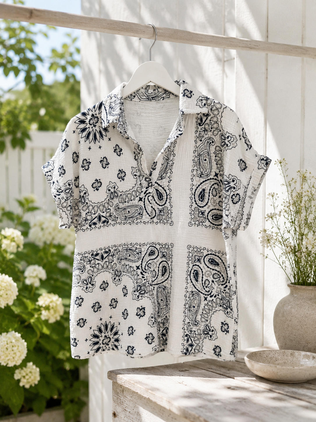 Bluse Bandana Baumwollgaze - White
