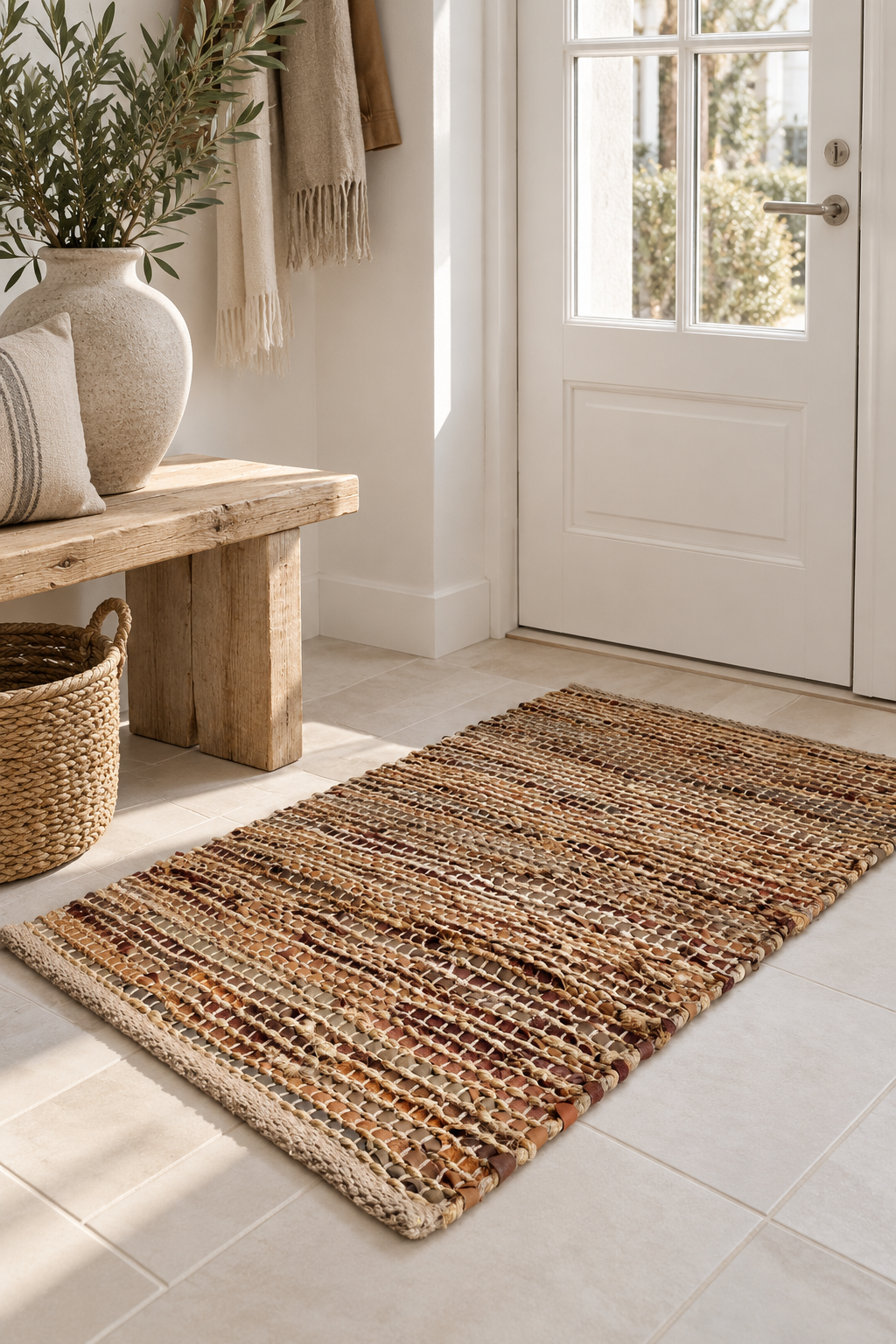 Teppich aus Leder und Jute - Braun 60×90