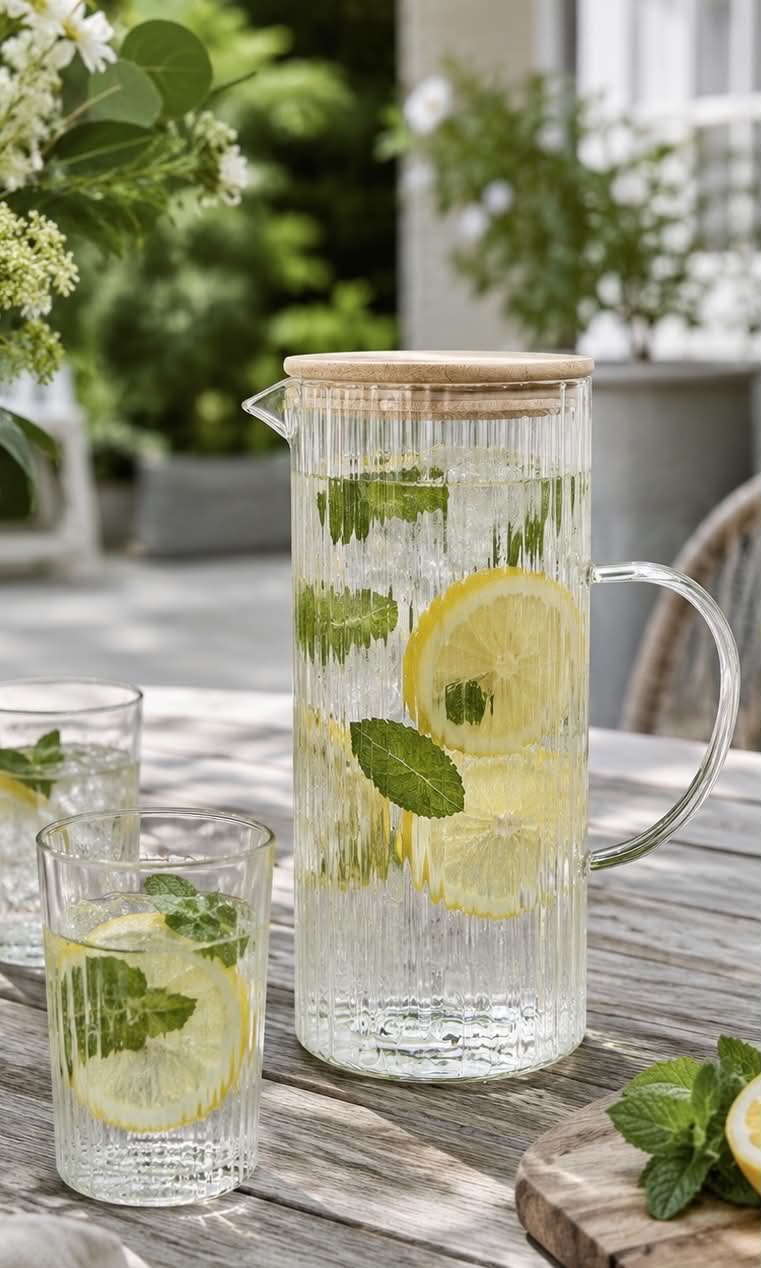 Glaskanne mit Bambusdeckel