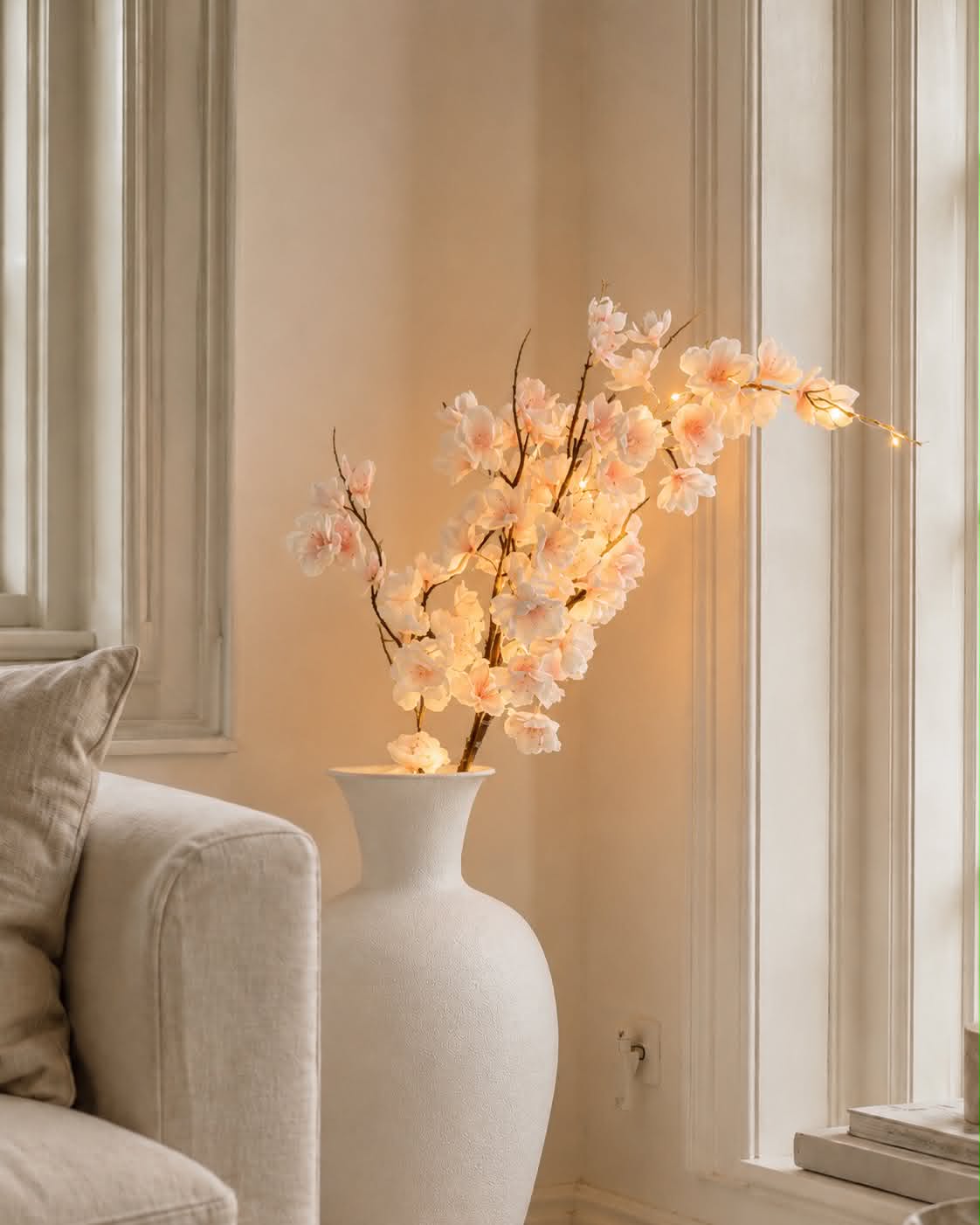 Kirschzweig mit Licht - Rosa / Weiß