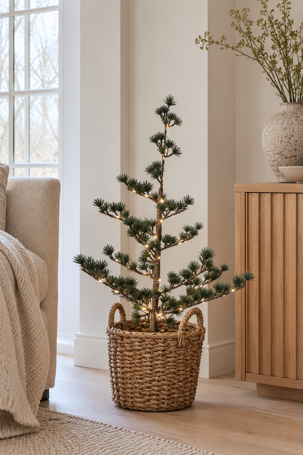 Zederbaum mit Lichterkette 65 cm - Ohne Schnee