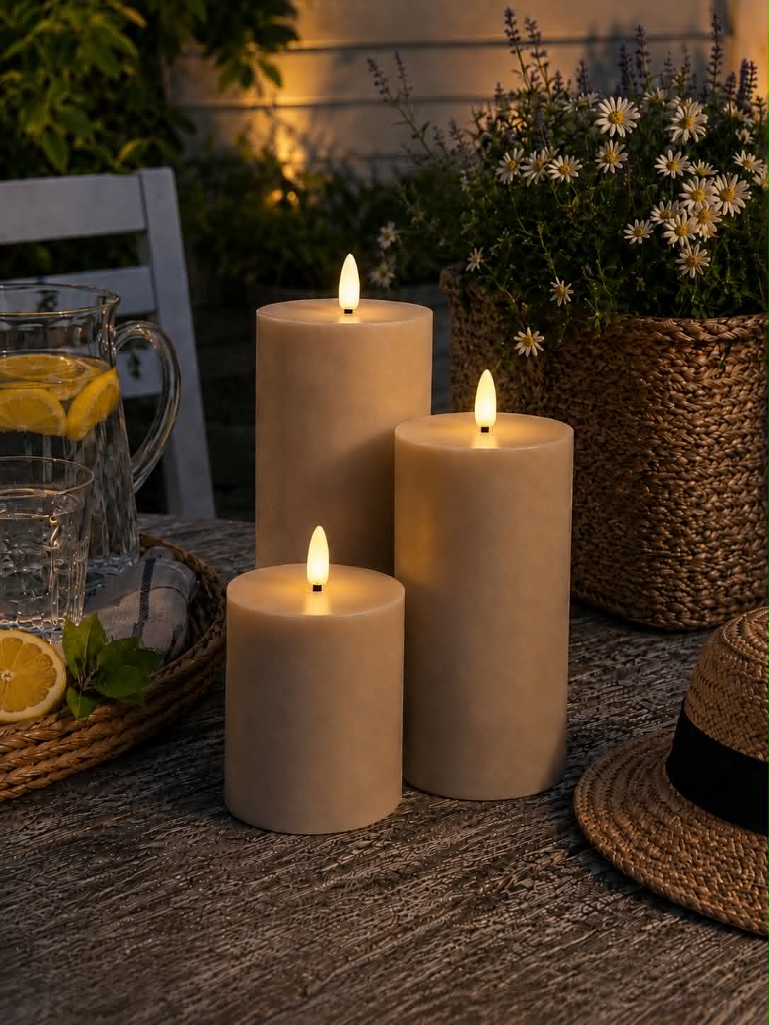 LED Außen-Blockkerzen Set (3 Stück) – Sand