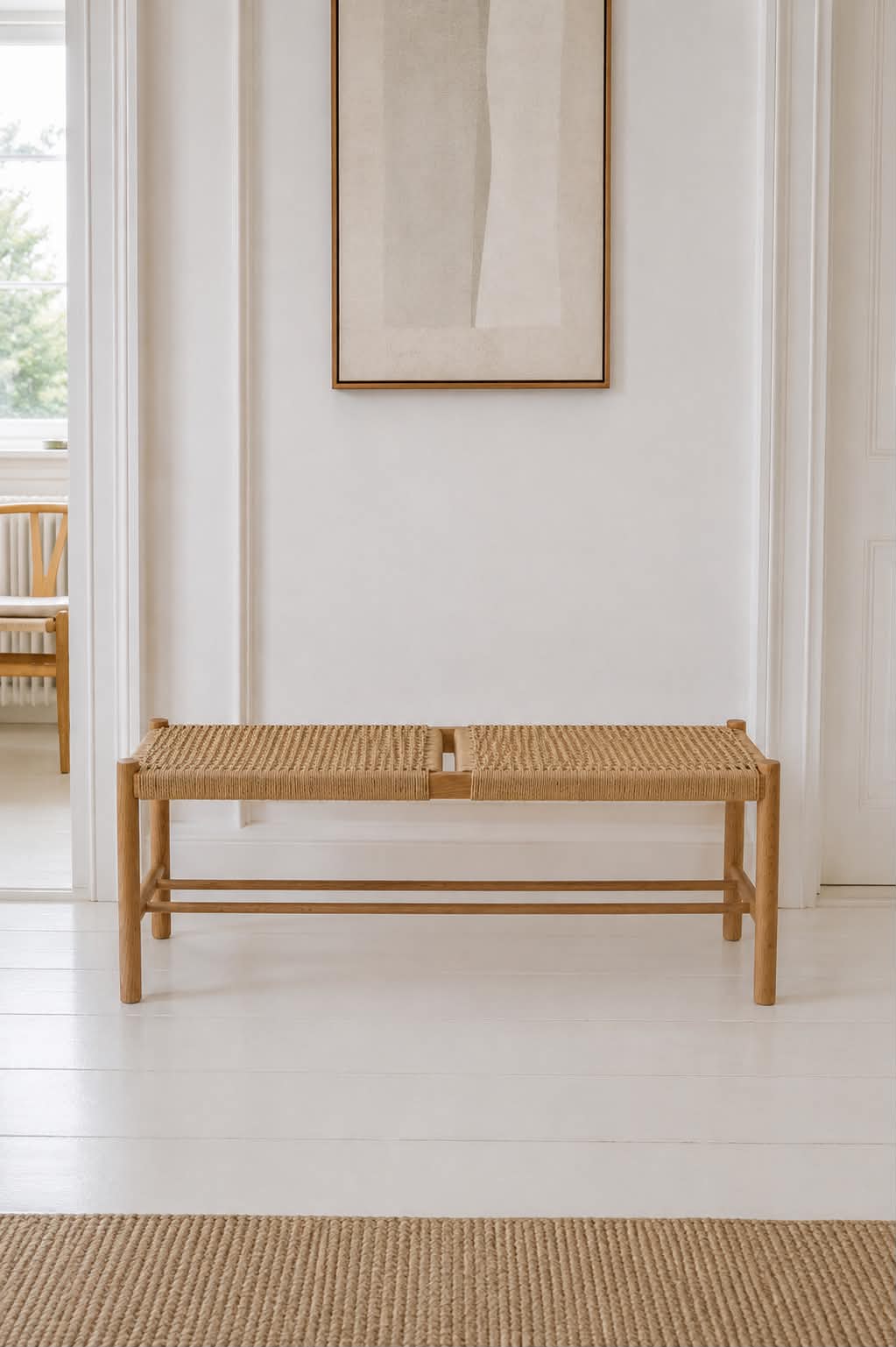 Bank Cotta aus massiver Eiche und Geflechtsitz - 110 cm