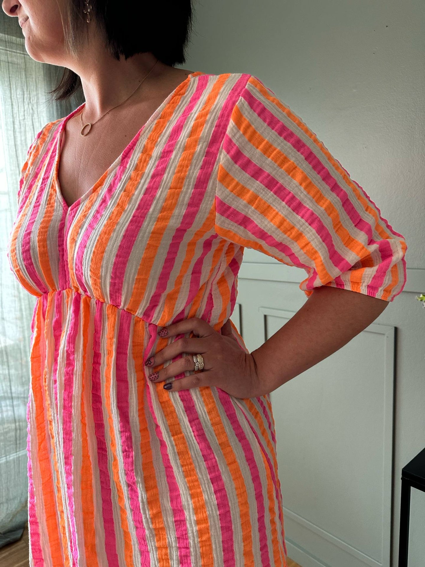 Kleid Andrea - Stripe Fuxia/Orange