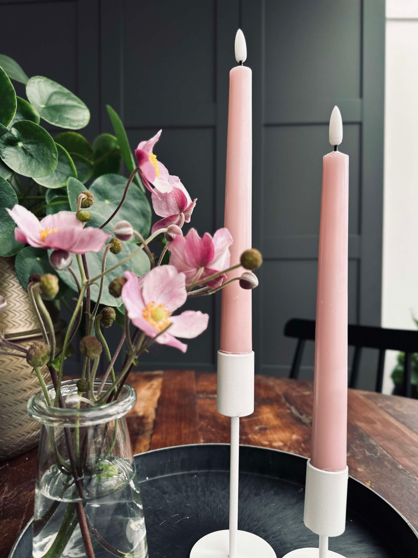 Stumpenkerzen / Set mit 2 Stück und Fernbedienung – Rosa 24 cm