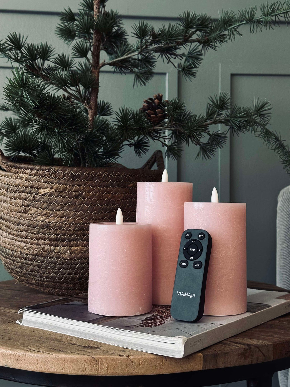 LED Blockkerzen / Rosa – 3 Stk Rustikale Kerzen