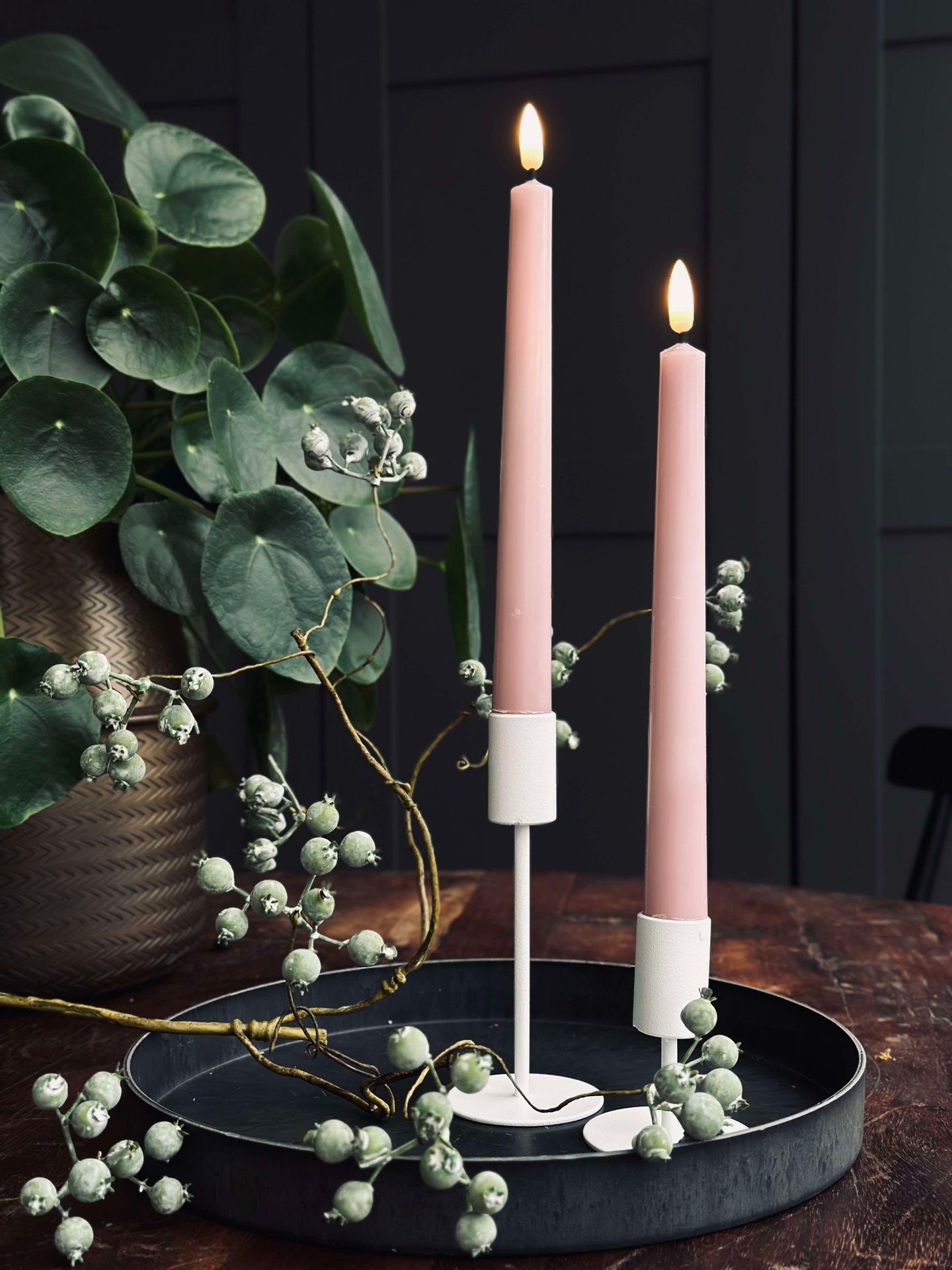 Stumpenkerzen / Set mit 2 Stück und Fernbedienung – Rosa 24 cm