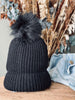 Mütze mit Bommel - Schwarz