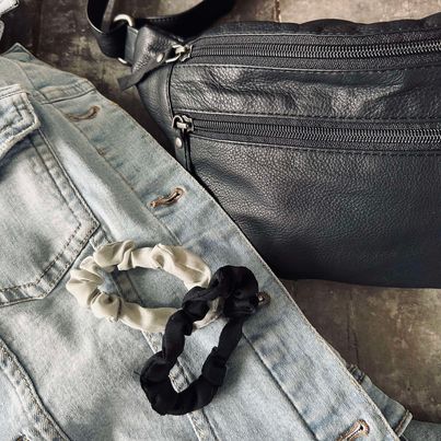 Haargummis Scrunchie Schwarz / Grau - 2 Stk