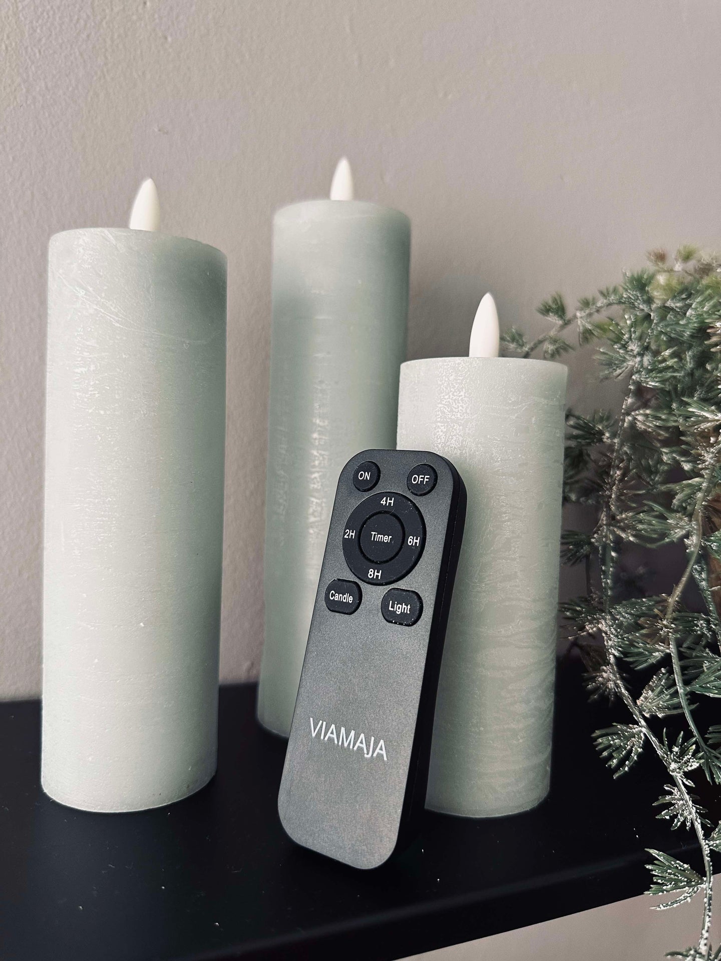 LED Blockkerzen / Mint – 3 Stk. Rustikal Ø 5 cm