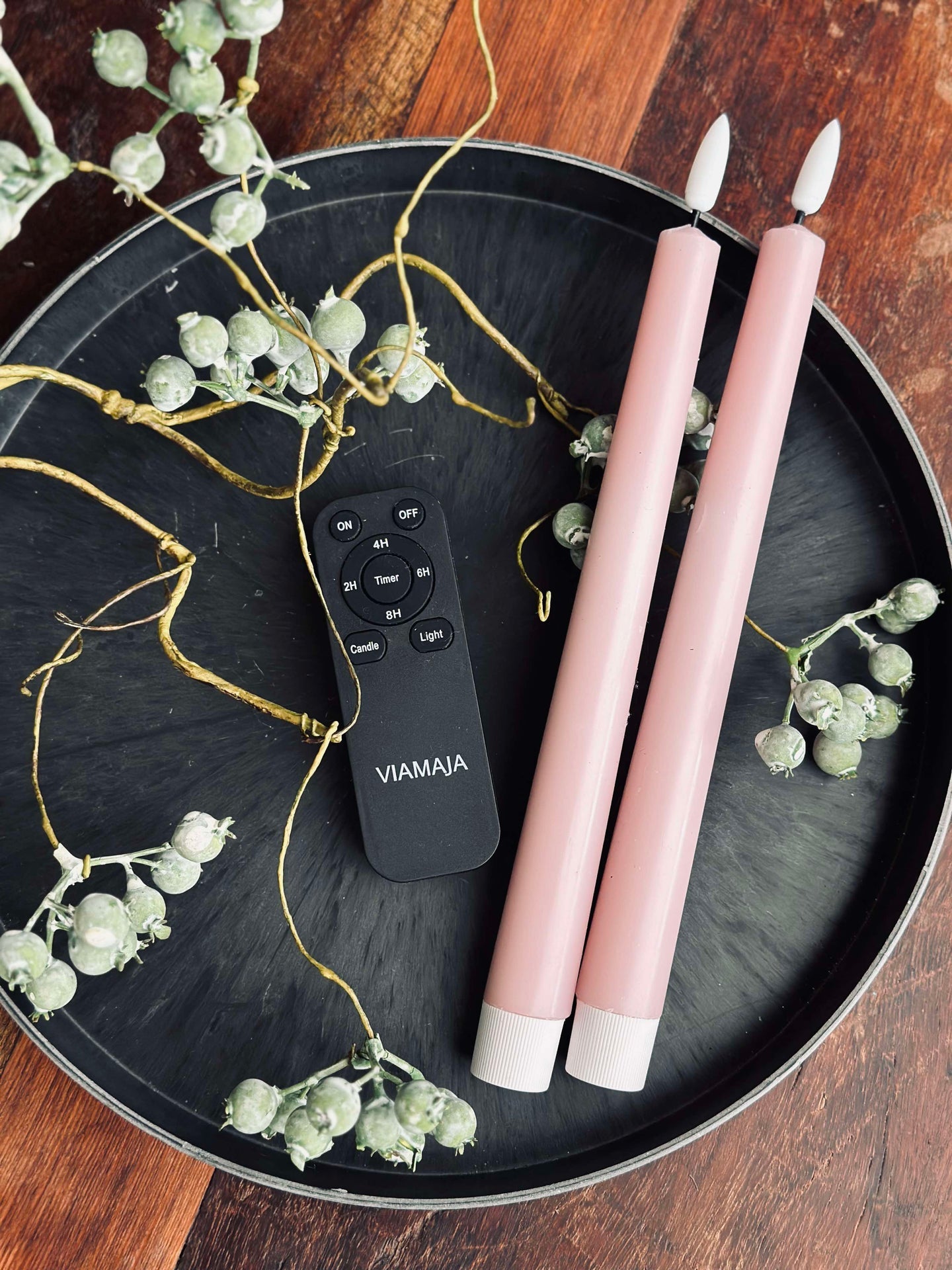 Stumpenkerzen / Set mit 2 Stück und Fernbedienung – Rosa 24 cm