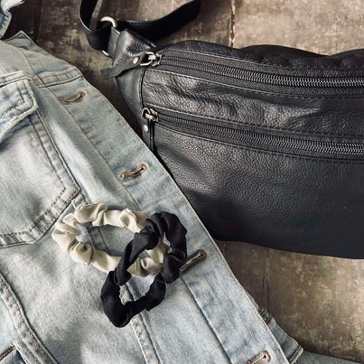 Haargummis Scrunchie Schwarz / Grau - 2 Stk