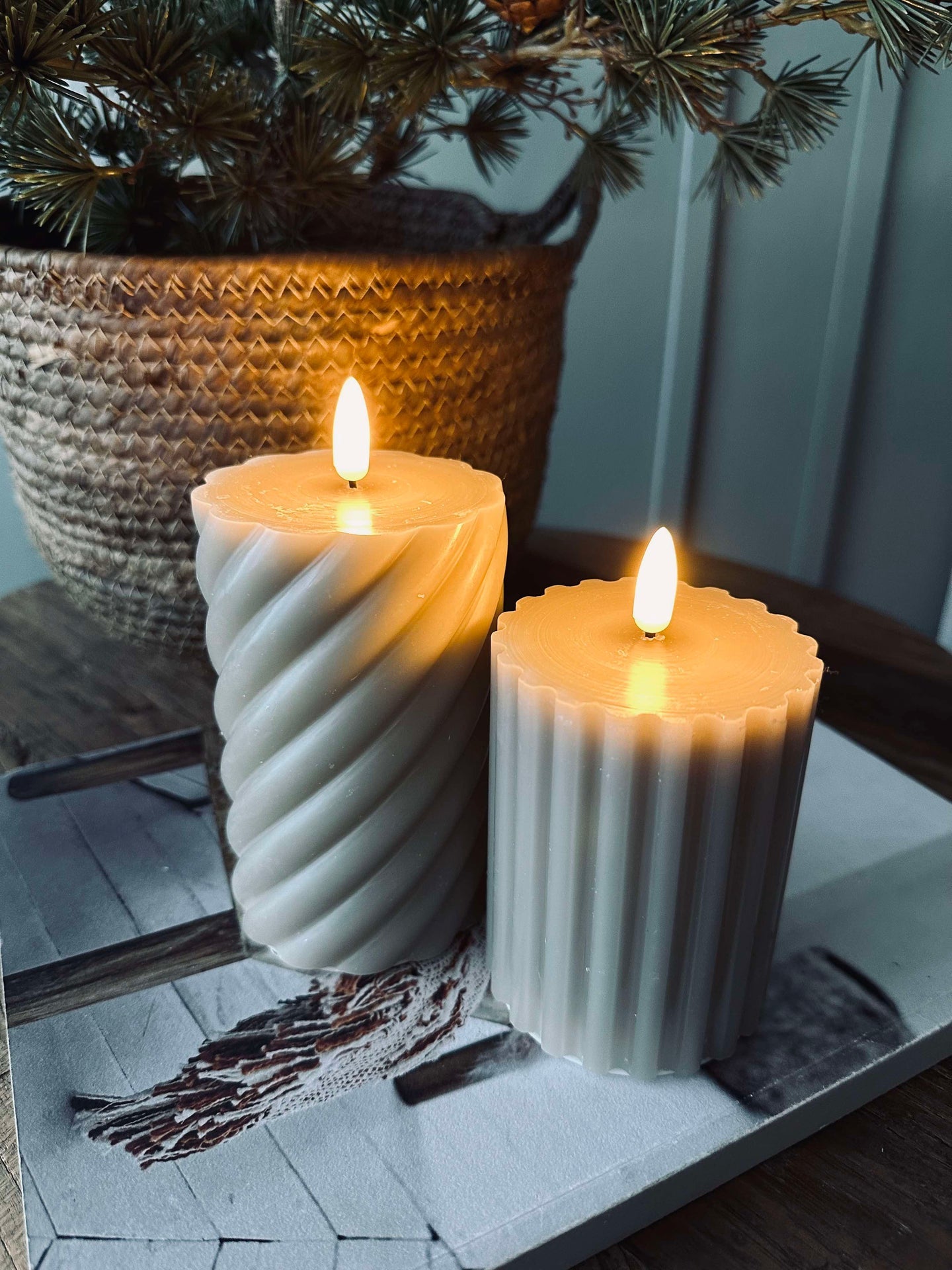 LED Blockkerzen / Design – 2 Stk. Sand
