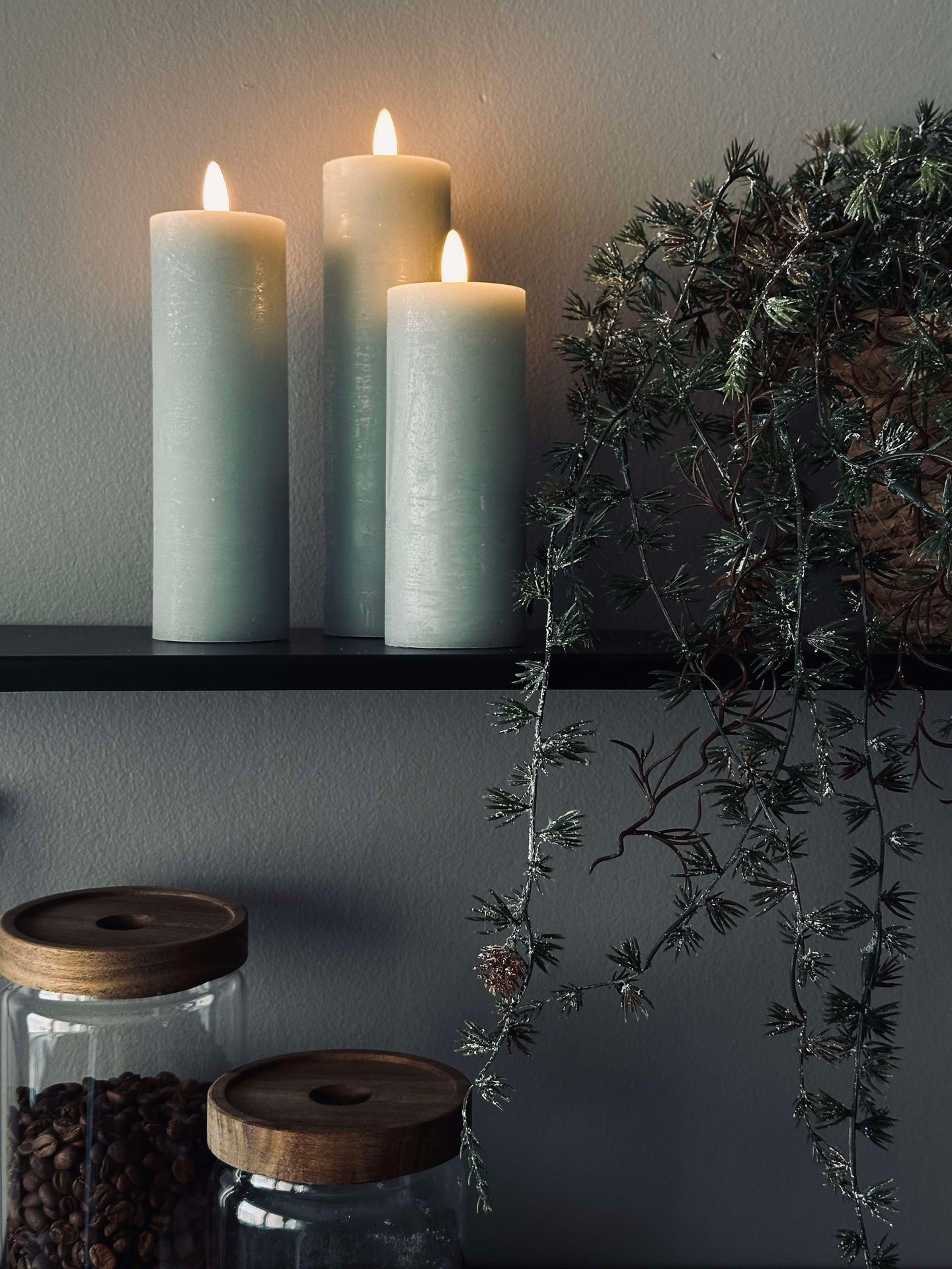 LED Blockkerzen / Mint – 3 Stk. Rustikal Ø 5 cm