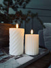 LED-Blockkerzen / Design – 2 Stk. Weiß gestreift